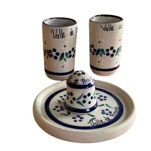 Set 4 Valle de Bravo Hand Painted Ceramic Liquor Shot Glasses Salt Pepper Shaker